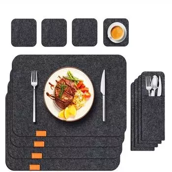 3pcs Set Placemat Table Mat Washable Felt Placemats Tableware Pad Non-Slip Placemat Set Dining Table Mat Cup Coaster Wine Pad 1 set