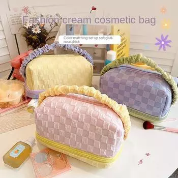 3Pcs Small Student Puff Pillow with Large Capacity Storage Makeup Bag, Japanese High Beauty Pen Bag, Travel Sorting Cosmetics