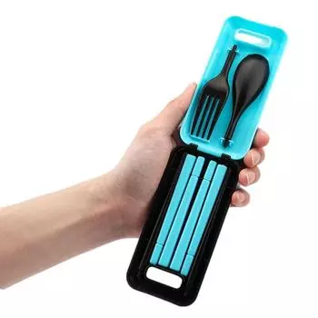 3Pcs Travel Folding Spoon Fork Chopsticks Cutlery Set Portable Camping Tableware Food Grade Plastic Dinnerware for Picnic розовый