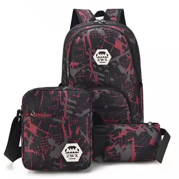 3pcs USB Male backpack bag set red and blue high school bag for boys one shoulder big student book bag men school backpack women красный