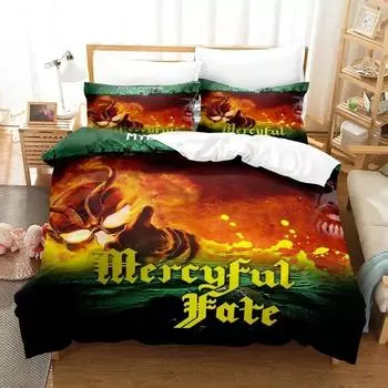 3шт односторонний печатный пододеяльник с рисунком Mercyful Fate, комплект постельного белья, удобные покрывала, пододеяльник, подарок на день рождения EU single(135x200cm)