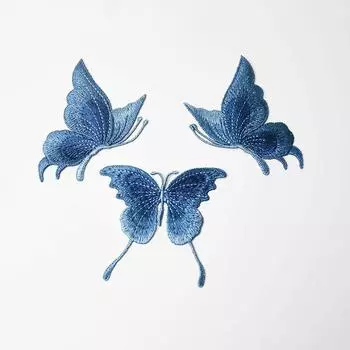 3шт синие кружевные вышитые нашивки-бабочки пришить одежду аппликация танцевальное платье синий