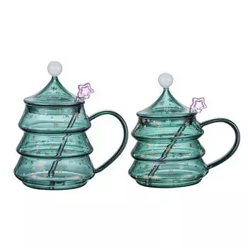400/500ml for Creative Christmas Tree Cup Tea Coffee Mug with Lid Star Spoon Gla X3UC