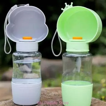 400ml Compact Dogs Cat Water Bottle for Dogs Travel Outdoor Pet Water Dispenser Feeder Cup with Dog Food Storage Box серый