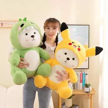 40-65 см Kawaii Lina Bear превращается в плюшевую игрушку Пикачу, милый аниме-медведь TeddyTales, плюшевое животное, мультяшный подарок на день рождения для детей 40cm