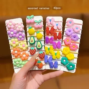 40 colors of random cartoon cute small rubber bands, sweet and stylish hair accessories suitable for daily use