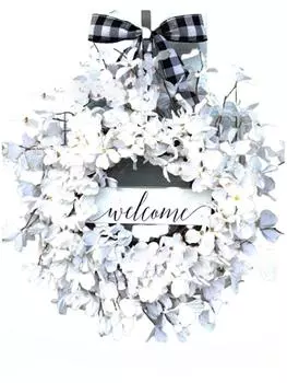 40cm Fake Forsythia Wreath Artificial White Wreath Blossom Cluster Farmhouse Wreath Grapevine for Celebration Front Door Wall Window Hanging Decor белый