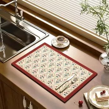 40x30cm Printed Quick Drying Dish Mat Coffee Draining Pad Dinnerware Cup Bottle Placemat Super Absorbent Mats Kitchen Tableware 40x30cm