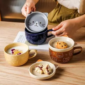 410ml Japanese Cartoon Cat Mug with Lid Children s Breakfast Cup Shiba Inu Cup Cute Water Cup Creative Coffee Cup Decoration 410ml