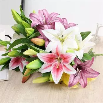 41cm Simulation Flowers Artificial Wedding Bouquet Single Lily Flowers Two Flowers One Bud Branch Fake Flower Home Garden Decor розовый