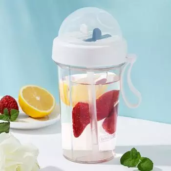 420ml/600ml Outdoor Double Sippy Cups with Handle Large-Capacity Cute Student Double Straw Water Bottle Couple Drinking Bottle as show