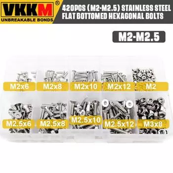 420PCS (M2-M2.5) stainless steel flat bottomed hexagonal bolt and nut kit