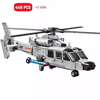 449 шт. Z-9 корабельный вертолет в сборе, строительные блоки MOC, вооруженные самолеты-истребители, модели солдат, детские игрушки, подарки для мальчиков