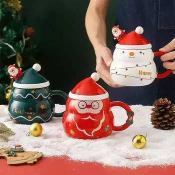 450 мл Leuke Kerst Koffie Mok Met Lepel Keramische Astronaut Vorm Melk Koffie Cup Фестивальный подарок Kerstman Thee Cup Nordic Mok 401-500ml