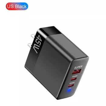 45 Вт 3 порта USB PD зарядное устройство быстрая зарядка QC3.0 EU/US/UK вилка настенное зарядное устройство адаптер для iPhone Xiaomi Samsung US Plug Black
