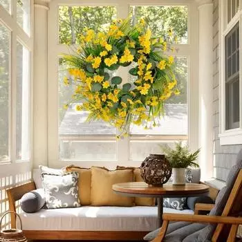 45CM Flower Wreath Small Daisy Wreath Home Decor Spring Wreath Handmade Material for Family Gathering Door and Shop Decors Party Supplies 17.7IN жёлтый