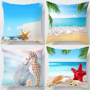 45x45 см Освежающий пляжный пейзаж Seashell Sunset Glow Наволочка с принтом Диван Отель Автокресло Чехлы Современный домашний декор 40x40cm