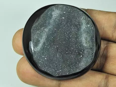 45X45X08 MM окрашенный черный оникс друзовый агат круглый кабошон россыпью драгоценный камень 163 карата. СК-4671