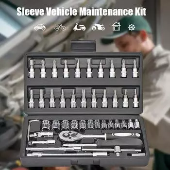 46pcs Hand Tools Ratchet Wrench Set Multi-purpose Hardware Combination Toolbox Manual Repair Screwdriver Kit чёрный