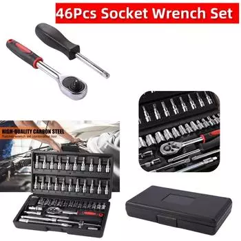 46Pcs Professional Socket Set Car Repair Tool Ratchet Spanner Wrench Set Pawl Socket Spanner Screwdriver Metalworking Tool Kit чёрный