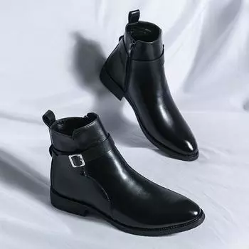 47 large size autumn and winter new casual leather shoes fashionable men s business leather shoes Korean version trendy high-top leather boots 38