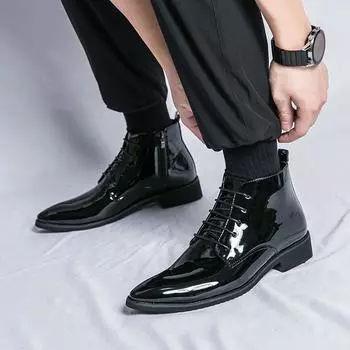 47 large size men s shoes autumn and winter new casual leather shoes fashionable high-top pointed leather shoes trendy retro leather boots 38