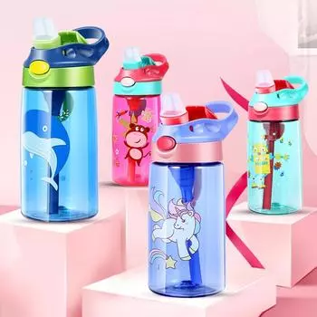 480 мл детская чашка для воды Kawaii портативная бутылка для воды с соломинкой и ручкой герметичная бутылка для питья детская чашка посуда для напитков 480ML