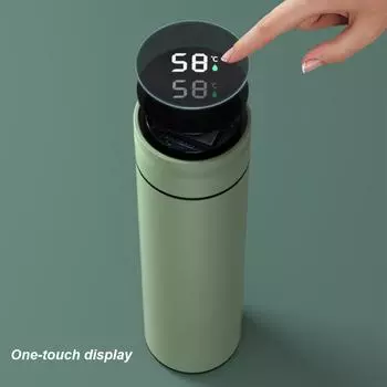 480ML LED Temperature Display Coffee Mug Stainless Steel Sports Water Bottles Versatile Leakproof for Hot Cold Drinks Coffee Tea чёрный