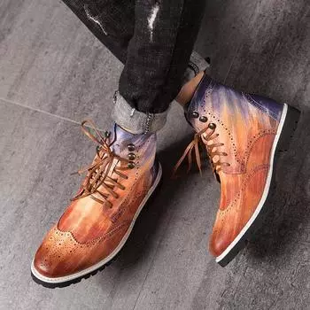 48 large size 2025 new men s shoes fashion Martin boots Brock engraved British retro leather shoes tooling boots 38