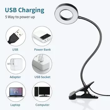 48 LEDs Clip on Desk Lamp 360°Flexible Gooseneck Reading Table Light USB Eye-Caring Study Read Light Clamp Books Night Light чёрный
