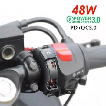48 Вт быстрая зарядка PD+QC3.0 зарядное устройство для телефона мотоциклетный USB-разъем водонепроницаемый кронштейн для крепления на руль адаптер питания 12 В-24 В