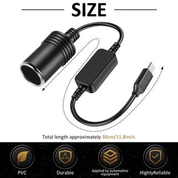 4/2 шт. Автомобильный прикуриватель USB C Type-C на 12 В Мужской-Женский адаптер прикуривателя Кабель питания