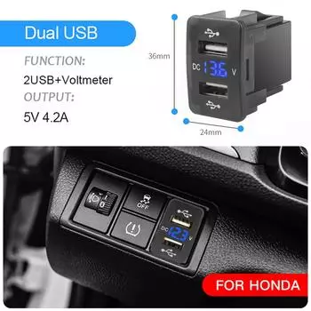 4.2A двухпортовый Toma Fast Phone 12V USB зарядное устройство со светодиодным вольтметром автомобильный USB встроенный разъем адаптер зарядное устройство для Honda Crv CB500X
