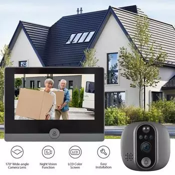 4,3-дюймовый видеодомофон Tuya 1080P WiFi для квартиры, 120-градусный обзор, камера-глазок ночного видения, обнаружение движения, 2-сторонняя аудиосвязь чёрный