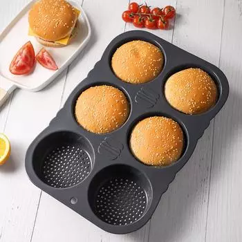 4/6 Grid Silicone Mold High Temperature Resistant Bread Baking Plate Non-Stick Hamburger Bun Pan For DIY Bread Making Tool