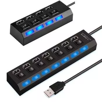 4/7 портов LED USB 2.0 Hub Высокоскоростной адаптер для ПК Аксессуары для портативных компьютеров