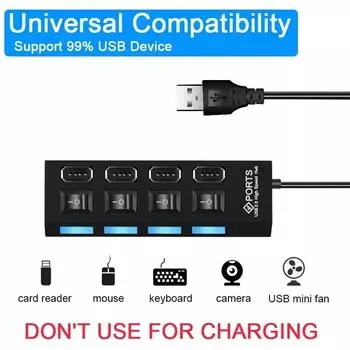 4/7 портов USB HUB 2.0 адаптер-расширитель Multi USB разветвитель Несколько удлинителей со светодиодной лампой переключатель для ПК ноутбука 4ports white