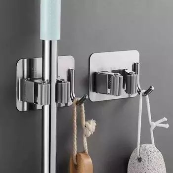 4/8pcs Wall-mounted Mop Holder Stainless Steel Organizer Clips Household Broom Hanger Sundries Rack Self-Adhesive Bathroom Hook 4PCS
