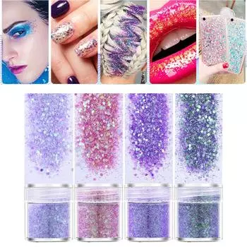 4 бутылки УФ-кристаллической эпоксидной смолы, пигмента, наполнителя, блесток для дизайна ногтей, смолы, сверкающей, заполняющей, вспышки, блестки, пудры, украшения 6