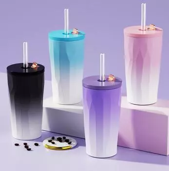 4 Colors Cooling Coffee Mugs Automatically Exit The Straw Silicone Coffee Cups Remove The Lid Fashion Coffee Mug For Travel