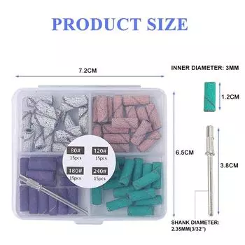 4 In 1 Small Nail Sanding Bands for Nail Drill,60 Pcs Nail File Sanding Bands with Drill Bits for Manicure Pedicure