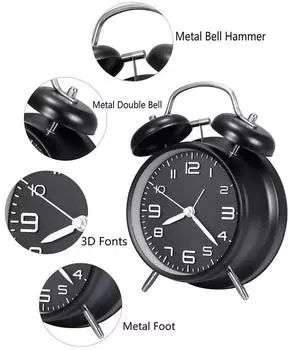 4 Inch Retro Loud Alarm Clock Double Bell Battery Powred Bedside Desk Ornament for Home Classroom Decoration Present чёрный