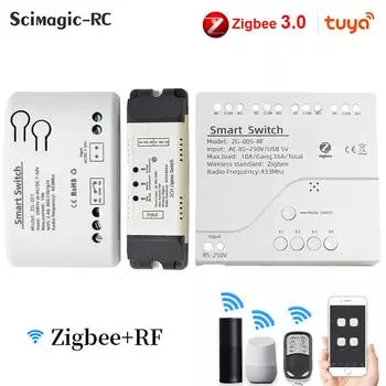 4-канальный модуль коммутатора Zigbee Smart Life Gate 12 В 24 В 32 В 220 В 1/2/4-канальное реле RF433 для шлюза 2MQTT SmartThings Tuya APP 1CH 7-32V Zigbee