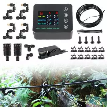 4 Nozzles 10m Hose Electronic Spray Unit Water Spraying System Irrigation Timing System Touch Screen Double Pump Automatic Black
