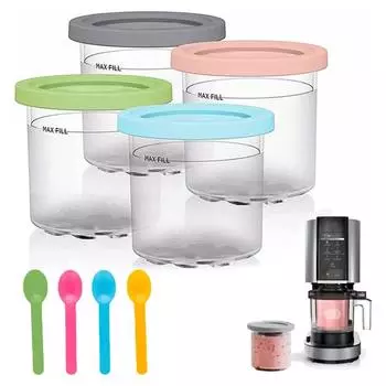 4 Pack Ice Cream Containers Replacement Ninja Creami Pints and Lids with Spoons