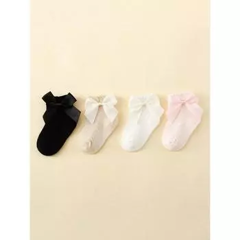 4 Pairs Infant Socks with Bow, Newborn Toddlers Fashion Soft Cute Ankle Socks, Non-Slip Cotton Newborn Baby Girls Socks 0-36 Month 0-6m