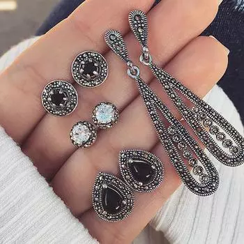 4 пары/компл. женские серьги в стиле ретро с подвесками, драгоценными камнями и кристаллами, геометрические серьги, комплект, подарочные аксессуары для свадебной вечеринки