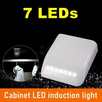 4 Pcs Auto 7 LED PIR Induction Closet Lamp Motion Sensor Night Light Under Cabinet Drawer Light Battery Powered for Cupboard white light