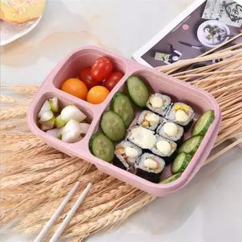 4 Pcs Bento Lunch Box Containers for Adults Kids 3-Compartment Reusable Meal Prep Containers for School Work Travel разноцветный