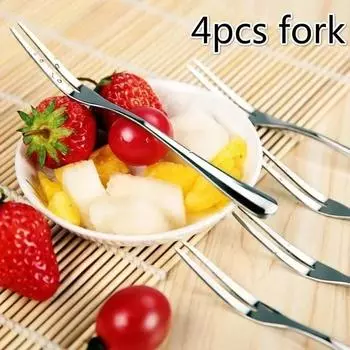4 Pcs Kitchen Tools 13CM Cocktail Dessert Fork Two - Pronged Snack Fork Appetizer Cake Fruit Fork Food Pick Accessories Supplies